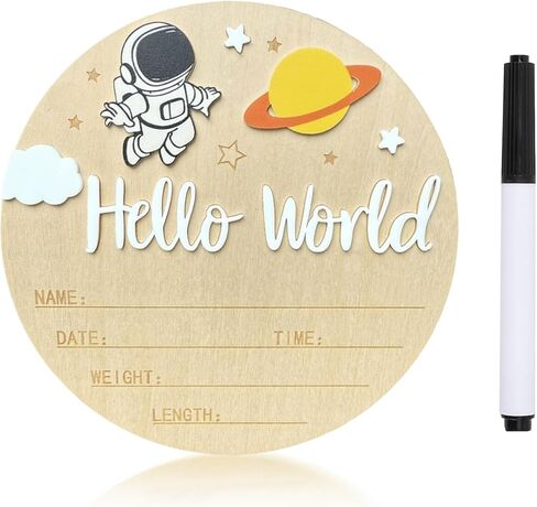 Baby Announcement Sign, 5.9 Inch Wooden Hello World Newborn Sign,Welcome Baby Signs,Birth Announcement Signs,Newborn Name Personalized for Photo Prop Astronaut Design Hospital Nursery (Deep Blue) in Saudi Arabia