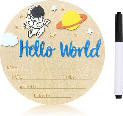 Baby Announcement Sign, 5.9 Inch Wooden Hello World Newborn Sign,Welcome Baby Signs,Birth Announcement Signs,Newborn Name Personalized for Photo Prop Astronaut Design Hospital Nursery (Deep Blue) in Saudi Arabia