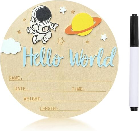Baby Announcement Sign, 5.9 Inch Wooden Hello World Newborn Sign,Welcome Baby Signs,Birth Announcement Signs,Newborn Name Personalized for Photo Prop Astronaut Design Hospital Nursery (Deep Blue) in Saudi Arabia