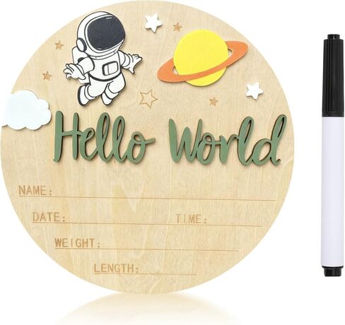 Baby Announcement Sign, 5.9 Inch Wooden Hello World Newborn Sign,Welcome Baby Signs,Birth Announcement Signs,Newborn Name Personalized for Photo Prop Astronaut Design Hospital Nursery (Deep Blue) in Saudi Arabia