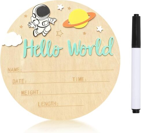 Baby Announcement Sign, 5.9 Inch Wooden Hello World Newborn Sign,Welcome Baby Signs,Birth Announcement Signs,Newborn Name Personalized for Photo Prop Astronaut Design Hospital Nursery (Deep Blue) in Saudi Arabia