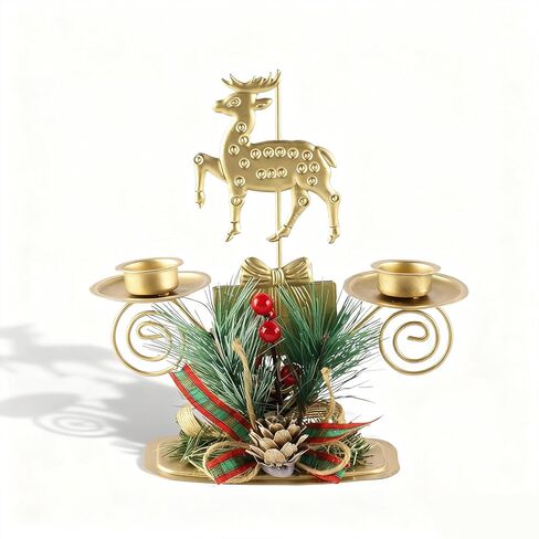 ABTOLS Star Tealight Candle Holders with Red Berry, Christmas Snowflake Gold Candlestick Holder for Taper Candle Tea Light Holder for Table Centerpiece Festive Xmas Ornaments Home Decor in Saudi Arabia