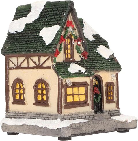 Christmas Village House, Snowy Small House with Vivid 3D Texture LED Lighted Christmas Decoration, with Warm Lights, for Home Decor Garden Landscape (B) in Saudi Arabia