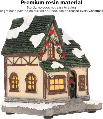 Christmas Village House, Snowy Small House with Vivid 3D Texture LED Lighted Christmas Decoration, with Warm Lights, for Home Decor Garden Landscape (B) in Saudi Arabia