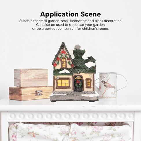 Christmas Village House, Snowy Small House with Vivid 3D Texture LED Lighted Christmas Decoration, with Warm Lights, for Home Decor Garden Landscape (B) in Saudi Arabia