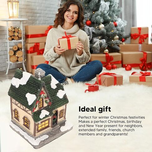 Christmas Village House, Snowy Small House with Vivid 3D Texture LED Lighted Christmas Decoration, with Warm Lights, for Home Decor Garden Landscape (B) in Saudi Arabia