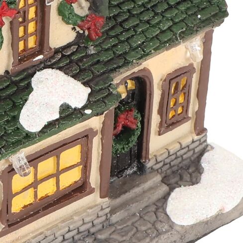 Christmas Village House, Snowy Small House with Vivid 3D Texture LED Lighted Christmas Decoration, with Warm Lights, for Home Decor Garden Landscape (B) in Saudi Arabia