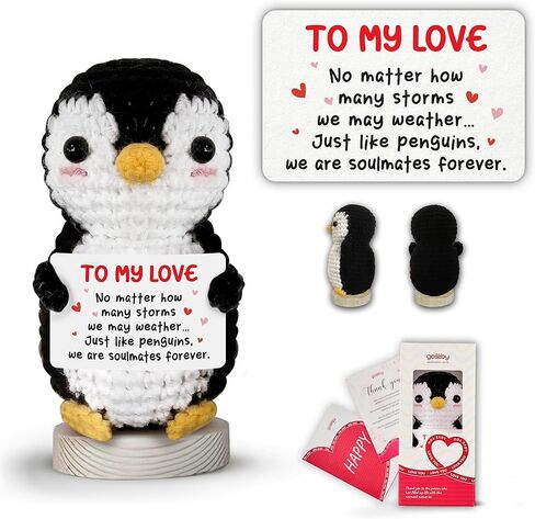 هدية Gossby للأم - كروشيه بطريق إيجابي مع بطاقة - I Flippin Love You - هدية للأم من ابنة، ابن، طفل - عيد الأم، عيد الميلاد، هدايا عيد الميلاد - حيوان كروشيه مصنوع يدويًا مع رسالة in Kuwait