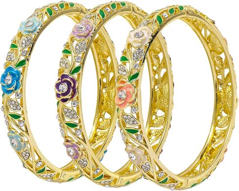 Trendy Cloisonne Bangle Bracelets Set for Women, Enamel Craft Jewelry-Floral Element , Retro Fashion Palace Style, Zinc Alloy with Rhinestones, 2.4Inch Diameter Fits Most Adults, Perfect Jewelry Gift for Her, Girlfriend, Wife, Mom, Sister, Lover on Birthd in Saudi Arabia