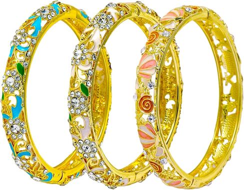 Trendy Cloisonne Bangle Bracelets Set for Women, Enamel Craft Jewelry-Floral Element , Retro Fashion Palace Style, Zinc Alloy with Rhinestones, 2.4Inch Diameter Fits Most Adults, Perfect Jewelry Gift for Her, Girlfriend, Wife, Mom, Sister, Lover on Birthd in Saudi Arabia