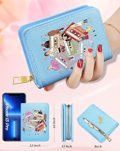 Bistup محفظة حامل بطاقة الائتمان للنساء جلد السيدات لطيف في سن المراهقة الفتيات الإناث حامل البطاقة محافظ الأكورديون محفظة صغيرة متوسطة تصميم طباعة Merch فريدة من نوعها الحديثة Rfid سحاب حولها، Blus in Kuwait