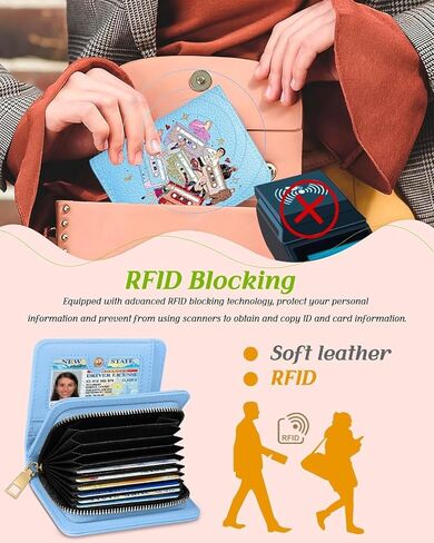 Bistup محفظة حامل بطاقة الائتمان للنساء جلد السيدات لطيف في سن المراهقة الفتيات الإناث حامل البطاقة محافظ الأكورديون محفظة صغيرة متوسطة تصميم طباعة Merch فريدة من نوعها الحديثة Rfid سحاب حولها، Blus in Kuwait