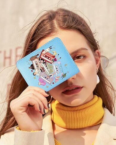 Bistup محفظة حامل بطاقة الائتمان للنساء جلد السيدات لطيف في سن المراهقة الفتيات الإناث حامل البطاقة محافظ الأكورديون محفظة صغيرة متوسطة تصميم طباعة Merch فريدة من نوعها الحديثة Rfid سحاب حولها، Blus in Kuwait