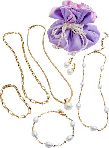 7-Piece Pearl Necklace and Earring Combo Set with Travel Pouch in Saudi Arabia