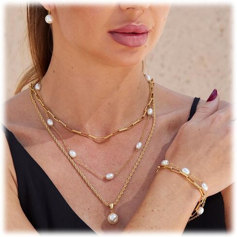 7-Piece Pearl Necklace and Earring Combo Set with Travel Pouch in Saudi Arabia