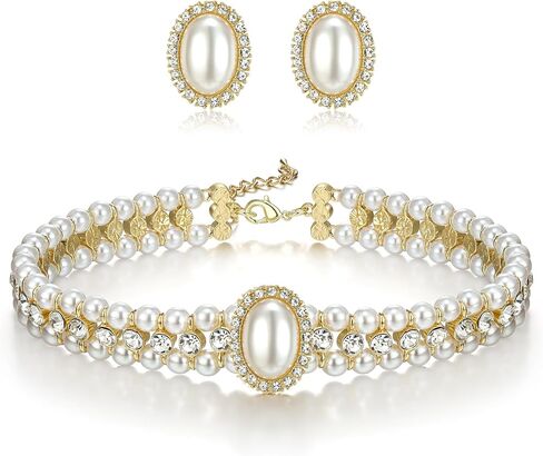 BriLove 1920s Costume Jewelry Set for Women,Vintage Multilayer Simulated Pearl Crystal Necklace Bracelet Earrings Cosplay Party Accessories in Saudi Arabia
