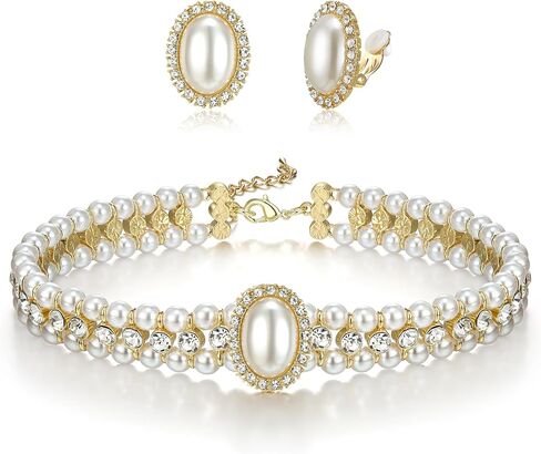 BriLove 1920s Costume Jewelry Set for Women,Vintage Multilayer Simulated Pearl Crystal Necklace Bracelet Earrings Cosplay Party Accessories in Saudi Arabia