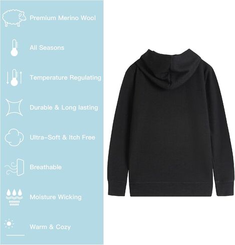 MERINNOVATION Merino Wool Cotton kids hoodies for boys girls Classic Merino Thermal Hooded Sweatshirt for children in Saudi Arabia