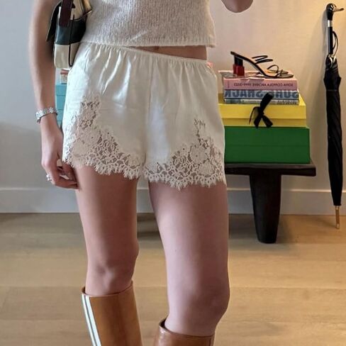 Women Satin Silk Lace Shorts Comfy Elastic Waist Coquette Micro Mini Shorts Y2k Low Rise Lounge Slip Pj Bottoms in Saudi Arabia