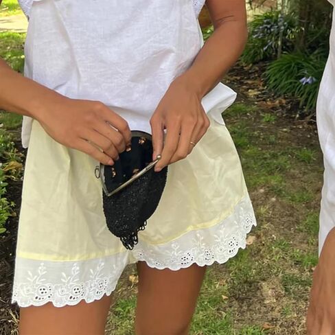 Women's Casual Elastic Waist Lounge Shorts Comfy Stretch Lace Trim Patchwork Pajama Bottoms Summer Loose Shorts in Saudi Arabia
