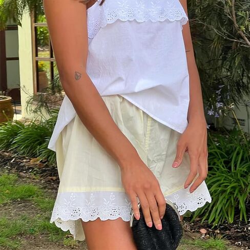 Women's Casual Elastic Waist Lounge Shorts Comfy Stretch Lace Trim Patchwork Pajama Bottoms Summer Loose Shorts in Saudi Arabia