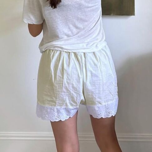Women's Casual Elastic Waist Lounge Shorts Comfy Stretch Lace Trim Patchwork Pajama Bottoms Summer Loose Shorts in Saudi Arabia