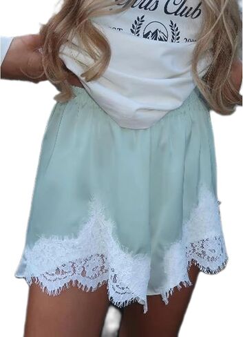 Women Satin Silk Lace Shorts Comfy Elastic Waist Coquette Micro Mini Shorts Y2k Low Rise Lounge Slip Pj Bottoms in Saudi Arabia