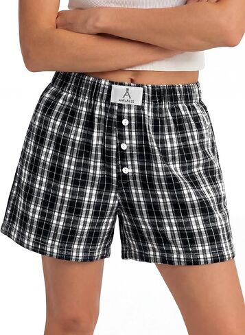 ANRABESS Shorts for Women 2026 Summer Casual Lounge Pajama Sleep Gingham Boxer Shorts Soft Beach Pj Bottoms with Pockets in Saudi Arabia
