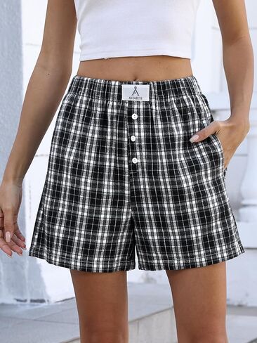 ANRABESS Shorts for Women 2026 Summer Casual Lounge Pajama Sleep Gingham Boxer Shorts Soft Beach Pj Bottoms with Pockets in Saudi Arabia