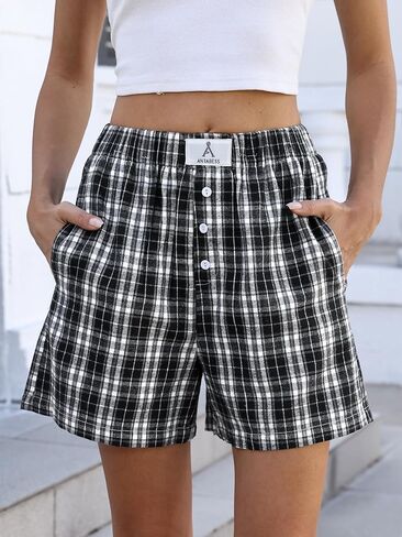ANRABESS Shorts for Women 2026 Summer Casual Lounge Pajama Sleep Gingham Boxer Shorts Soft Beach Pj Bottoms with Pockets in Saudi Arabia