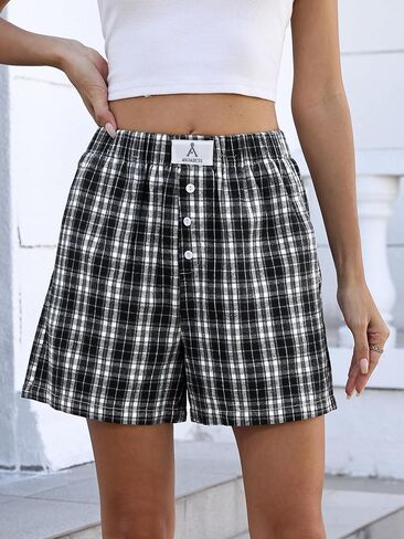 ANRABESS Shorts for Women 2026 Summer Casual Lounge Pajama Sleep Gingham Boxer Shorts Soft Beach Pj Bottoms with Pockets in Saudi Arabia