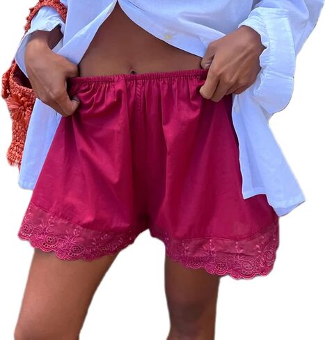 Women's Casual Elastic Waist Lounge Shorts Comfy Stretch Lace Trim Patchwork Pajama Bottoms Summer Loose Shorts in Saudi Arabia