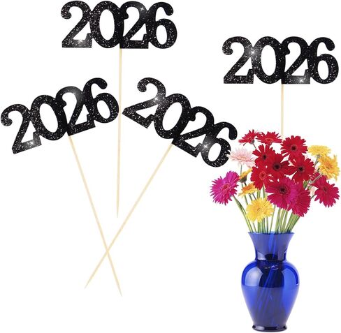 12 قطعة بريق 2025 العصي المركزية العصي الأسود مزدوج الوجه 2025 عصي التخرج الحفلات 2025 لقطات الأزهار الجدول مركزية topper لعام 2025 التخرج لوازم زخرفة الحفلات العام الجديد ، 4.9x9.1 " in Kuwait