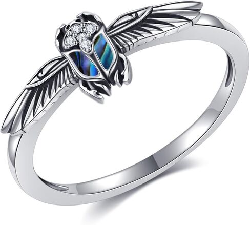 YAFEINI Egyptian Scarab Ring 925 Sterling Silver Abalone Shell Scarab Beetle Ring Egyptian Jewelry for Men Women Mom in Saudi Arabia