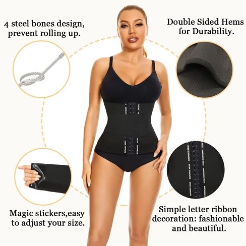 Waist Trainer for Women Shapewear Faja 4-Steel Bone Belt with Strap Black for Fitness Running in Saudi Arabia
