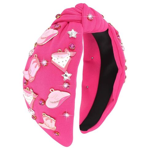 YARIEW Western Cowgirl Headbands for Women - Rhinestone Jeweled Knotted Top Knot Headband for Women Hair Accessories for for Cowgirl Western Accessories (Pink) in Saudi Arabia