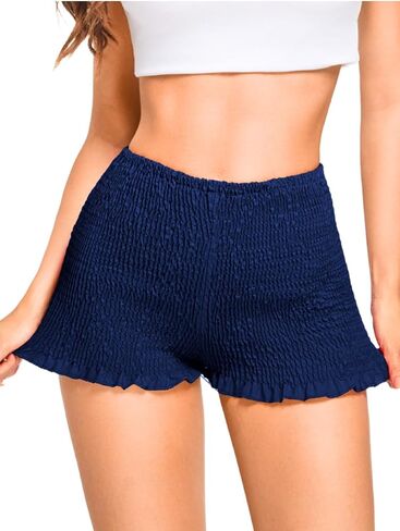 Kaei&Shi Micro Shorts for Women Going Out,High Waisted Smocked Ruffle Mini Shorts,Beach Cover Up Festival Concert Dance in Saudi Arabia