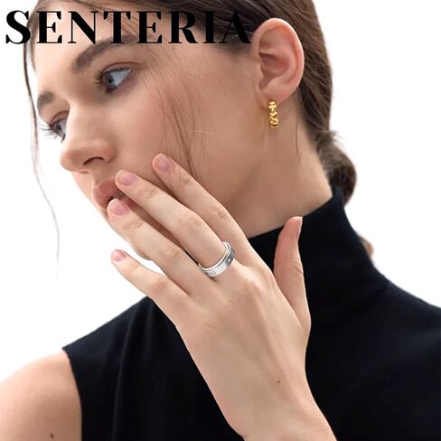 Senteria القلق الدائري للنساء الرجال تململ الدوار الدائري مع مكعب الزركون الذهب/الفضة الفولاذ المقاوم للصدأ خواتم تململ للقلق النساء الرجال هدية 7/8/9 # in Saudi Arabia