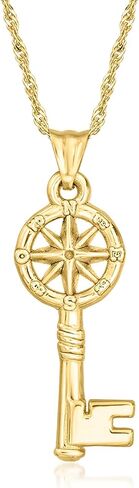 Ross-Simons Italian 18kt Gold Over Sterling Compass Skeleton Key Pendant Necklace. 18 inches in Saudi Arabia
