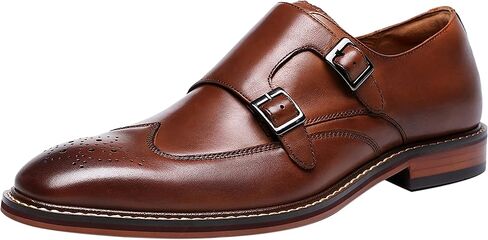 Santimon Mens Loafers Silp On Formal Dress Genuine Leather Double Buckle Monk Strap Loafers Fashion Comfort Business Shoes for Men in Saudi Arabia