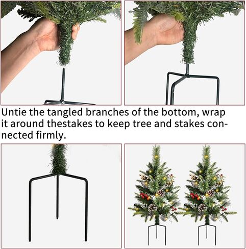 2 Pack Outdoor Christmas Trees for Porch，Lighted Artificial Christmas Urn Fillers, Battery-Powered LED Lights, Tripod Stakes for Holiday Porch Decorations on Porches, Patios,urn filler,and Flower Beds in Saudi Arabia