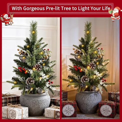 2 Pack Outdoor Christmas Trees for Porch，Lighted Artificial Christmas Urn Fillers, Battery-Powered LED Lights, Tripod Stakes for Holiday Porch Decorations on Porches, Patios,urn filler,and Flower Beds in Saudi Arabia