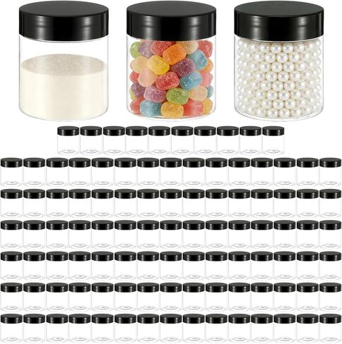 100 Pack 4Oz Plastic Jars Round Clear Cosmetic Container with Black Lids, Wide Mouth Small Jars Leak-Proof for Lotion, Cream, Ointments, Makeup, Eye shadow, Rhinestone, Samples, Pot, Travel Storage in Kuwait