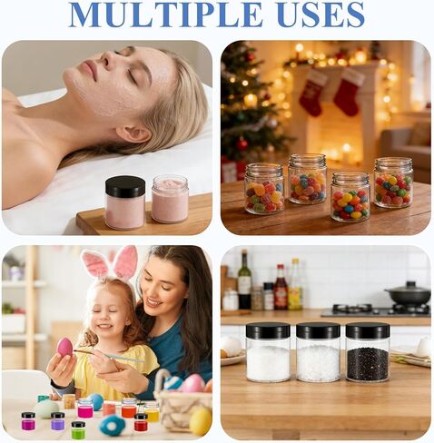 100 Pack 4Oz Plastic Jars Round Clear Cosmetic Container with Black Lids, Wide Mouth Small Jars Leak-Proof for Lotion, Cream, Ointments, Makeup, Eye shadow, Rhinestone, Samples, Pot, Travel Storage in Kuwait