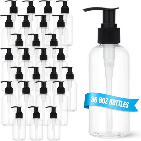 ReGar 36 Pack Empty Pump Bottles 8oz – Clear Plastic Refillable Containers with Locking Pump Dispenser for Lotion, Shampoo, Soap, Oil, Cream, Conditioner, Travel Size Bulk Toiletry Bottles in Saudi Arabia