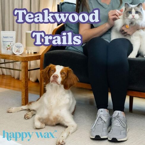 Happy Wax Teakwood Trails Wax Melts for Pet Owners – Odor Eliminating, Calming, Pet-Safe, Non-Toxic, Dye-Free, Perfect for Use with Wax Warmers - 8oz Pouch in Saudi Arabia