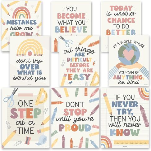 Hadley Designs Motivational Posters for Classroom - 9 Growth Mindset Wall Art for Teachers, Durable Classroom Decorations for Elementary & Middle School, Teacher Supplies, Gold Glitter Theme in Saudi Arabia