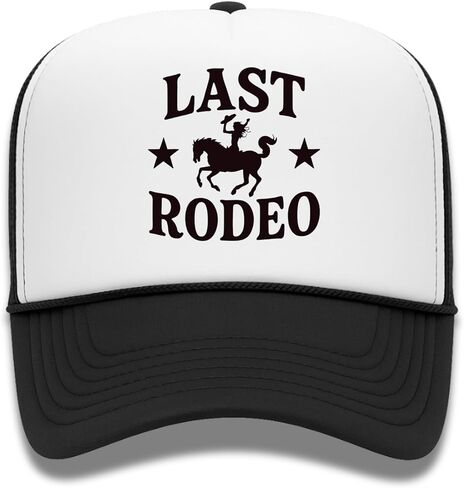 قبعة حفلات توديع العزوبية Last Rodeo من Rivvy - قبعة كلاسيكية قابلة للتعديل لسائقي الشاحنات للنساء - قبعة إسفنجية خلفية شبكية على الطراز القديم (أسود) in Saudi Arabia