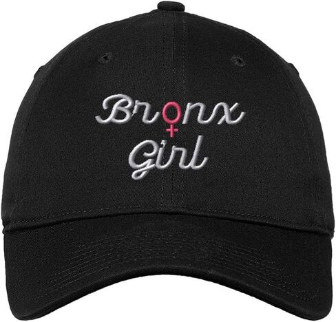 قبعة Bronx Girl مطرزة للجنسين بإبزيم مسطح من القطن غير منظم، قبعة منخفضة المظهر - أسود، مقاس واحد in Kuwait