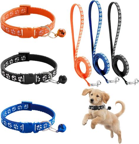 Dog Collar and Leash Set 3Pcs Puppy Collar and Leash Whelping ID Collars Buckle Soft Nylon Litter Adjustable Pet Identification Collar for Puppy Small Dogs Walking Training in Kuwait